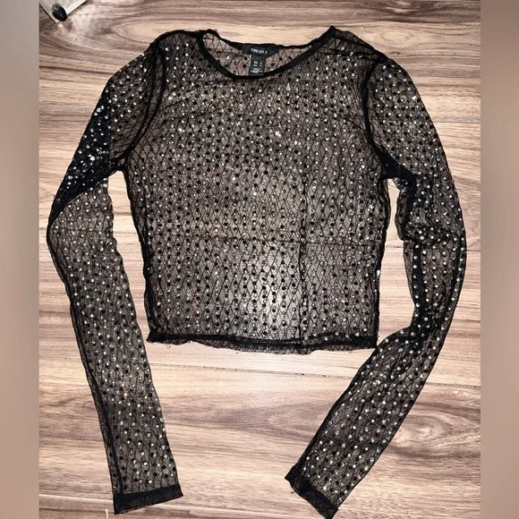 Forever 21 rhinestone sparkle long sleeve top